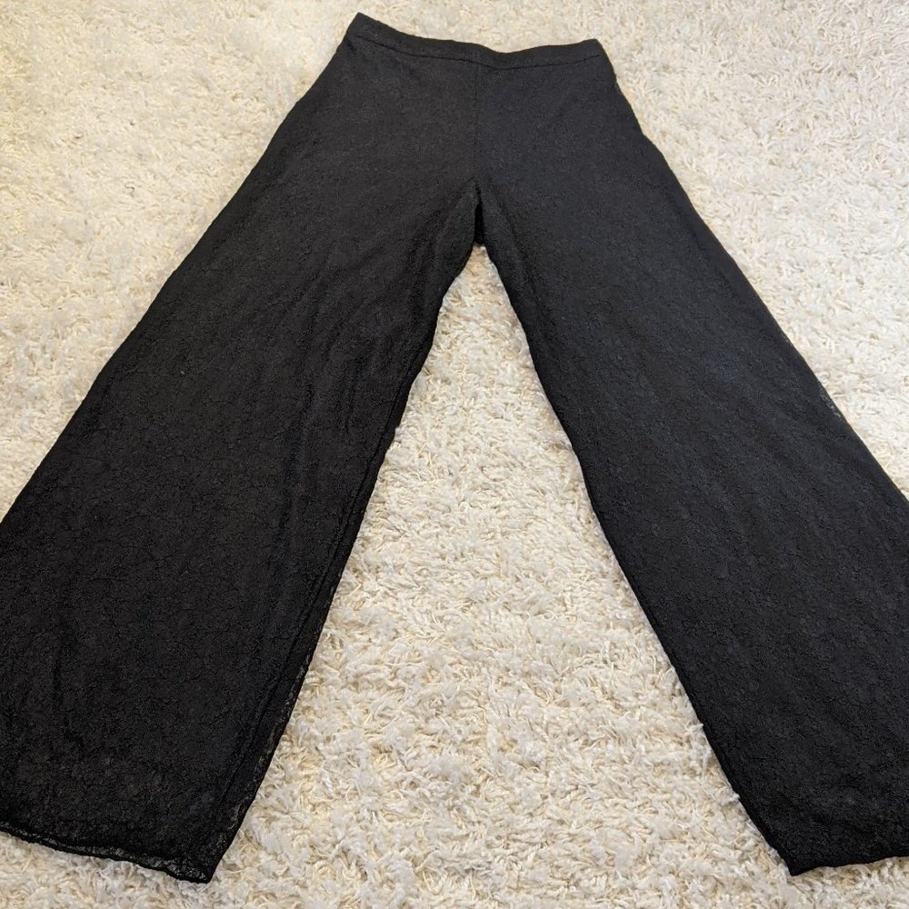 Alice + Olivia Black Lace Overlay High Waisted Wide Leg Trousers Size : 6